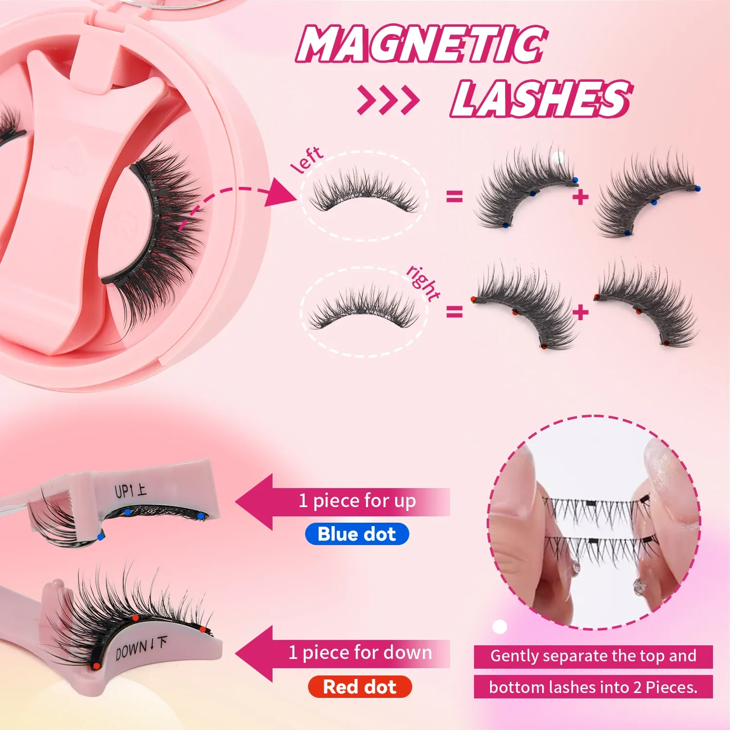 Faux cils magnétiques réutilisables avec recourbe-cils, effet croisé naturel, imperméables et sans colle, adaptés aux yeux sensibles (1 paire) 4