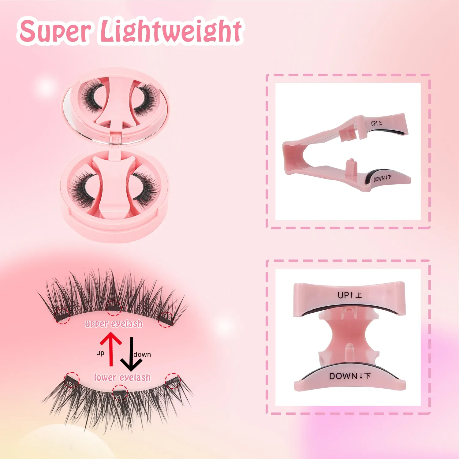 Faux cils magnétiques réutilisables avec recourbe-cils, effet croisé naturel, imperméables et sans colle, adaptés aux yeux sensibles (1 paire) 5