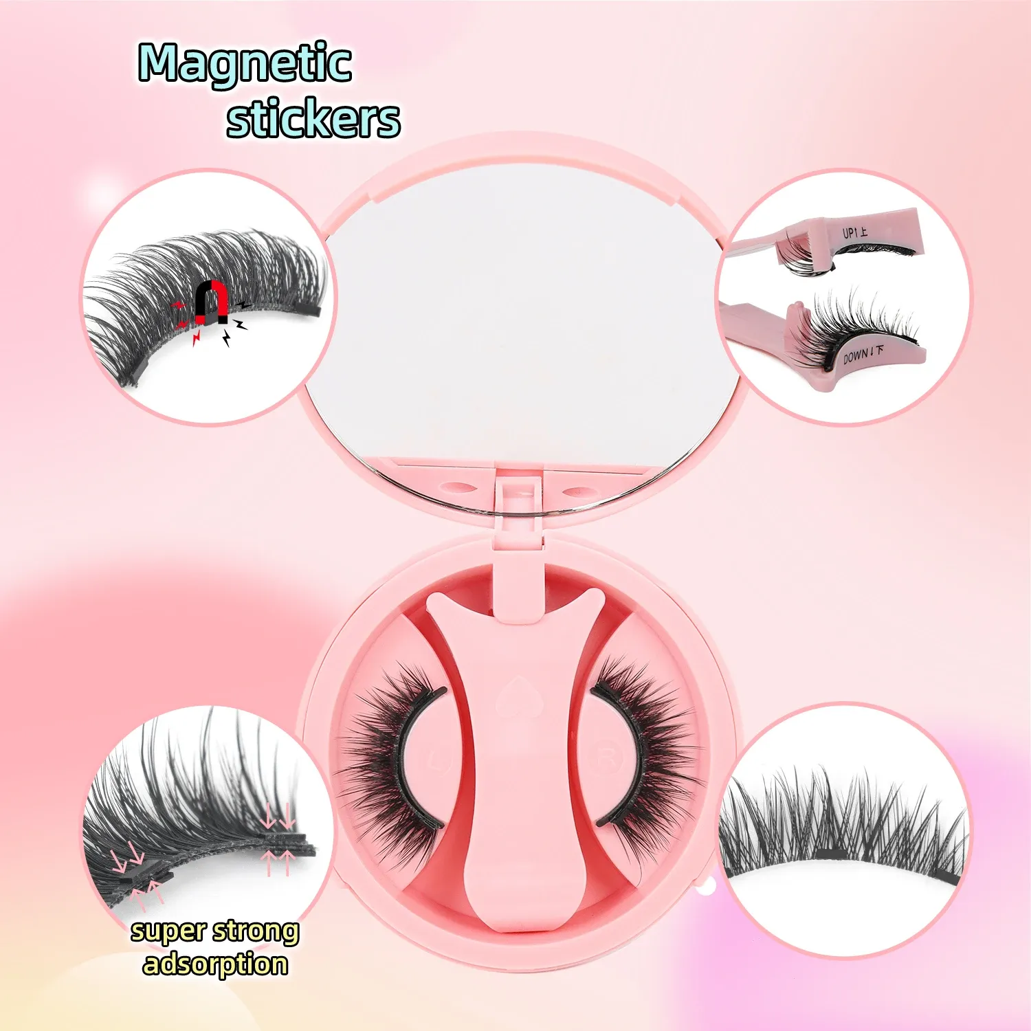 Faux cils magnétiques réutilisables avec recourbe-cils, effet croisé naturel, imperméables et sans colle, adaptés aux yeux sensibles (1 paire) 6