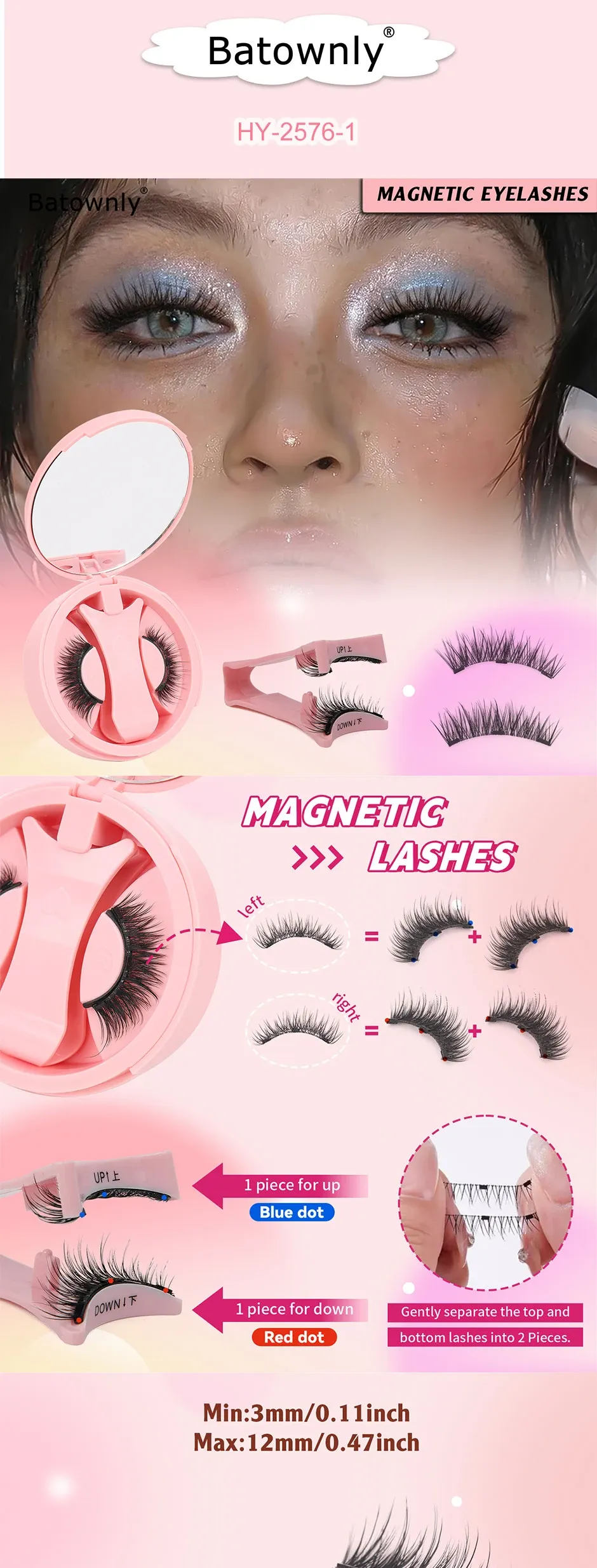 Faux cils magnétiques réutilisables au style croisé naturel