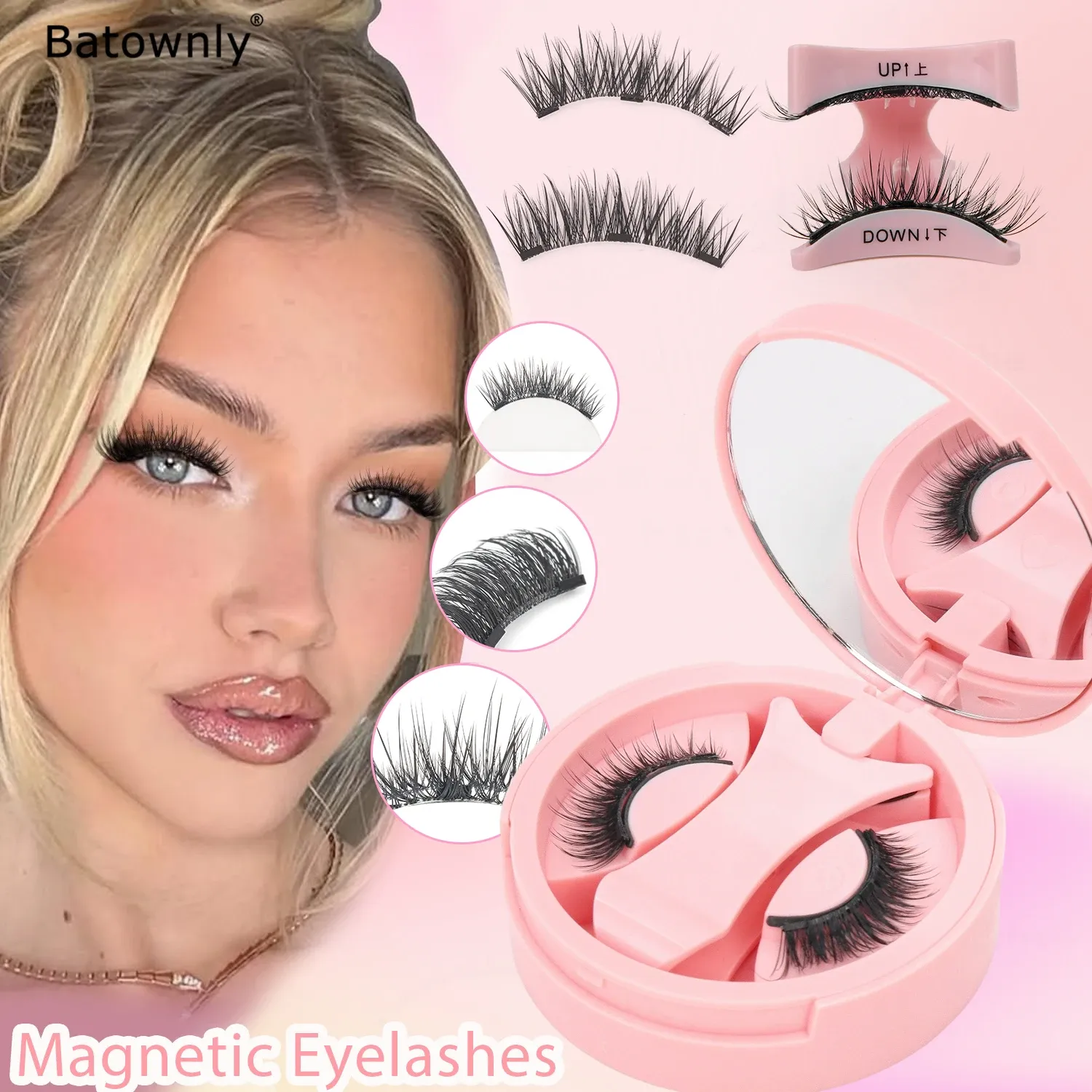 Faux cils magnétiques réutilisables avec recourbe-cils, effet croisé naturel, imperméables et sans colle, adaptés aux yeux sensibles (1 paire) 7