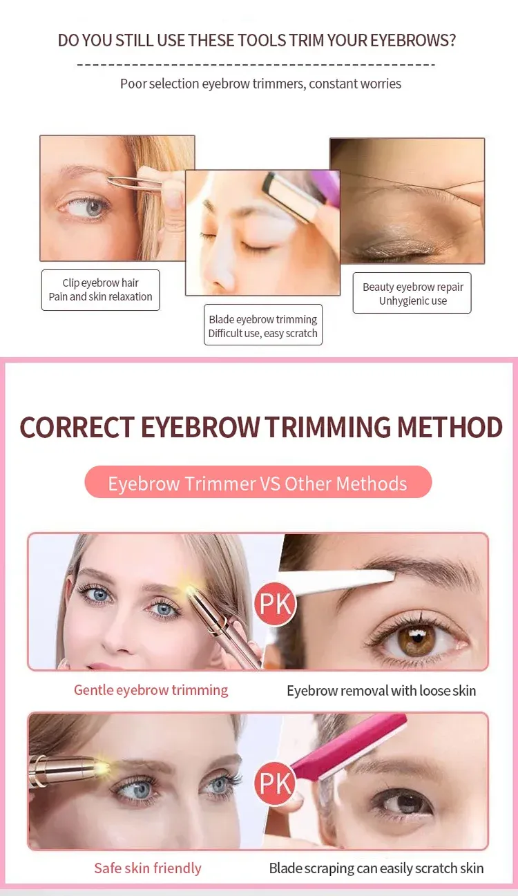 Rasoir de sourcils électrique, détails et finitions