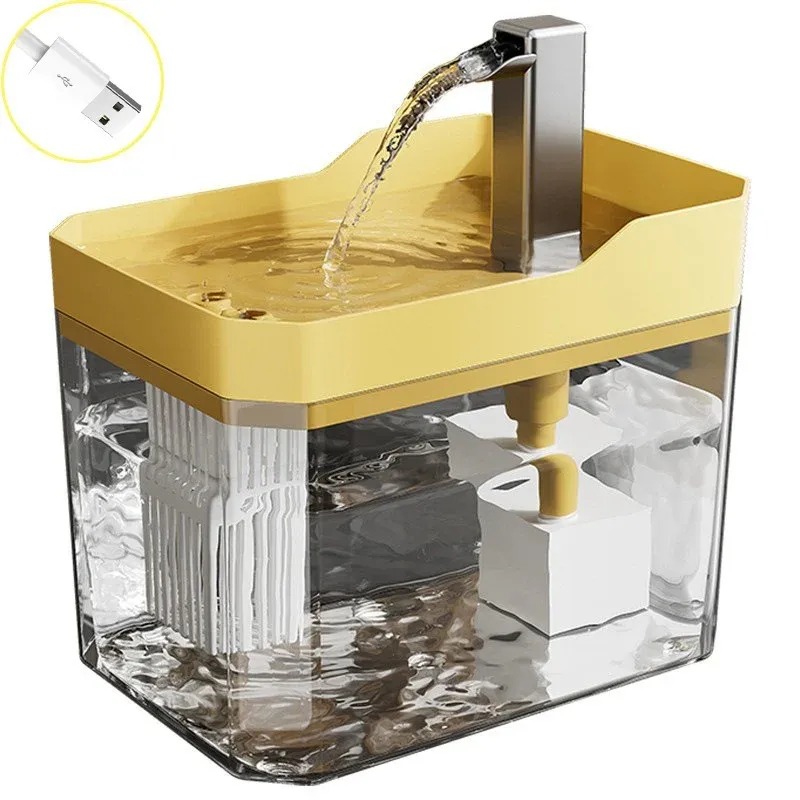 Fontaine à eau USB pour chat avec filtre automatique, distributeur transparent à recirculation, protection anti-marche à sec, avec pompe pour chats 6