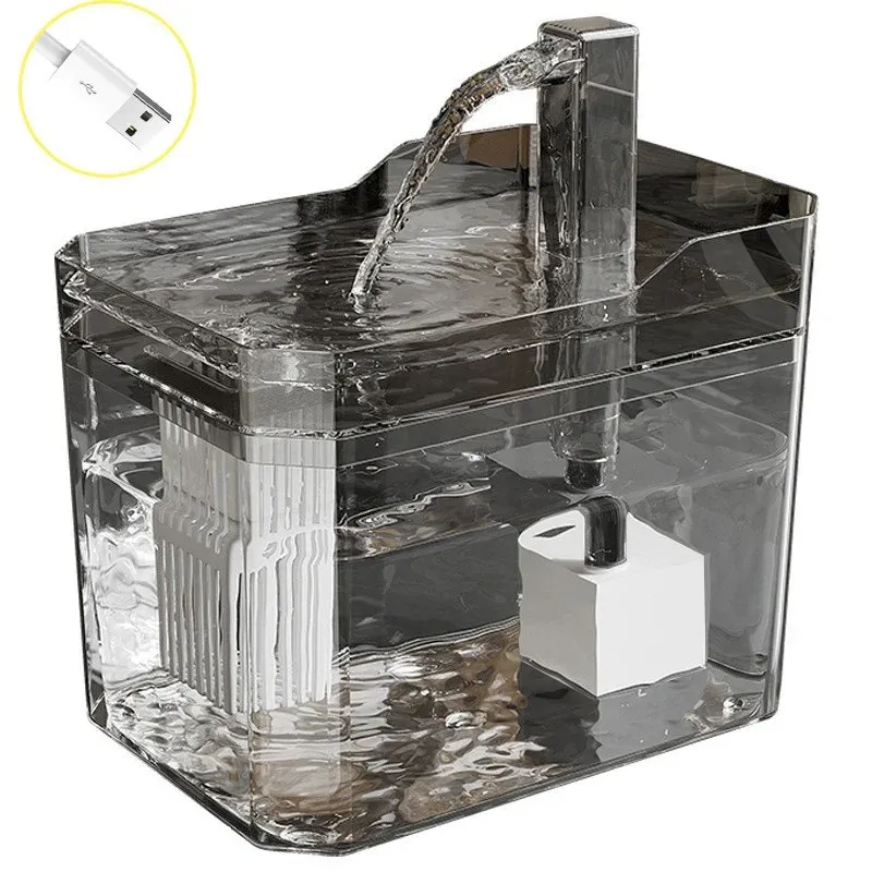 Fontaine à eau USB pour chat avec filtre automatique, distributeur transparent à recirculation, protection anti-marche à sec, avec pompe pour chats 8