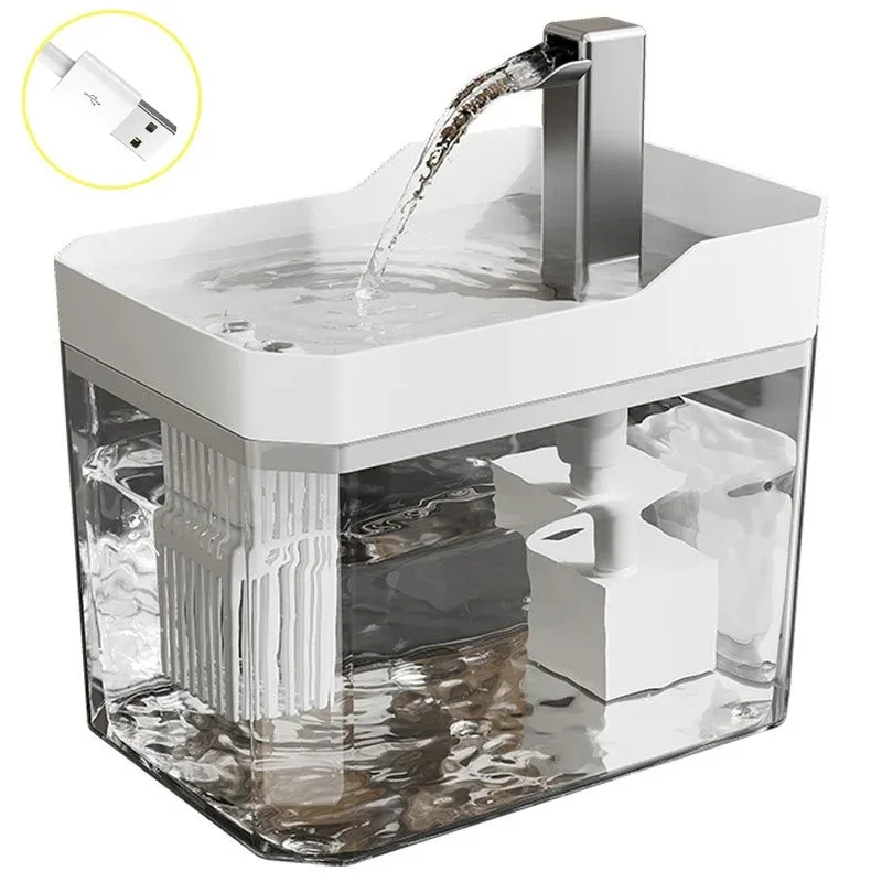 Fontaine à eau USB pour chat avec filtre automatique, distributeur transparent à recirculation, protection anti-marche à sec, avec pompe pour chats 7