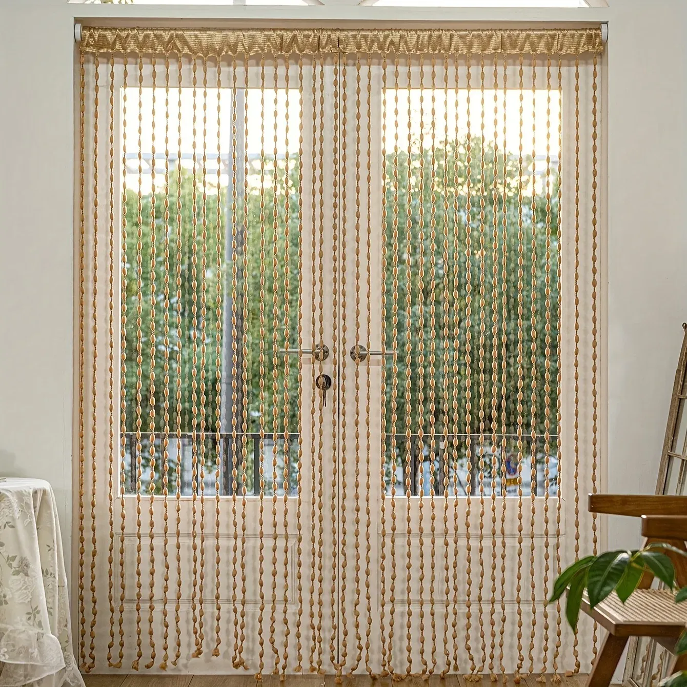Rideau lanterne à pampilles en polyester avec perles, idéal pour porte, fenêtre ou séparation de pièce, décoration de salon de mariage 6