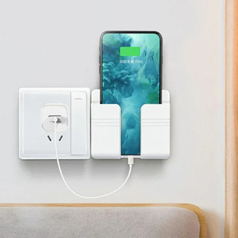 Vue détaillée du support mural blanc pour téléphone portable