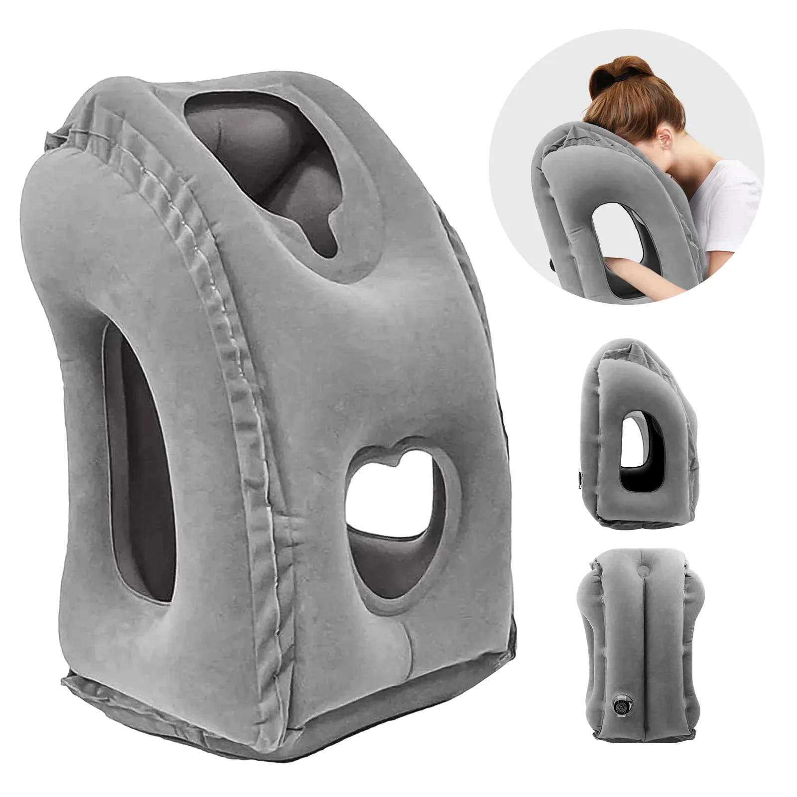 Oreiller de voyage gonflable, oreiller d'avion avec valve brevetée, accessoire de voyage avec soutien du cou et de la tête