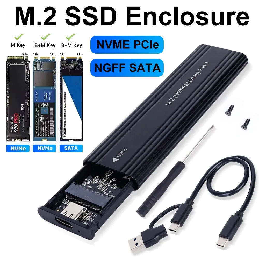 Boîtier SSD M.2 NVMe, protocole SATA, adaptateur USB Type-C, compatible clés M et B&M 1