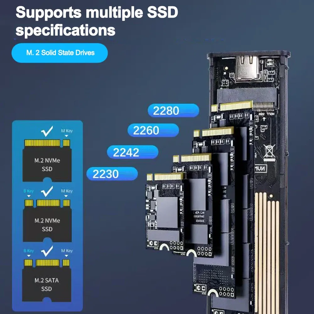 Boîtier SSD M.2 NVMe, protocole SATA, adaptateur USB Type-C, compatible clés M et B&M 3