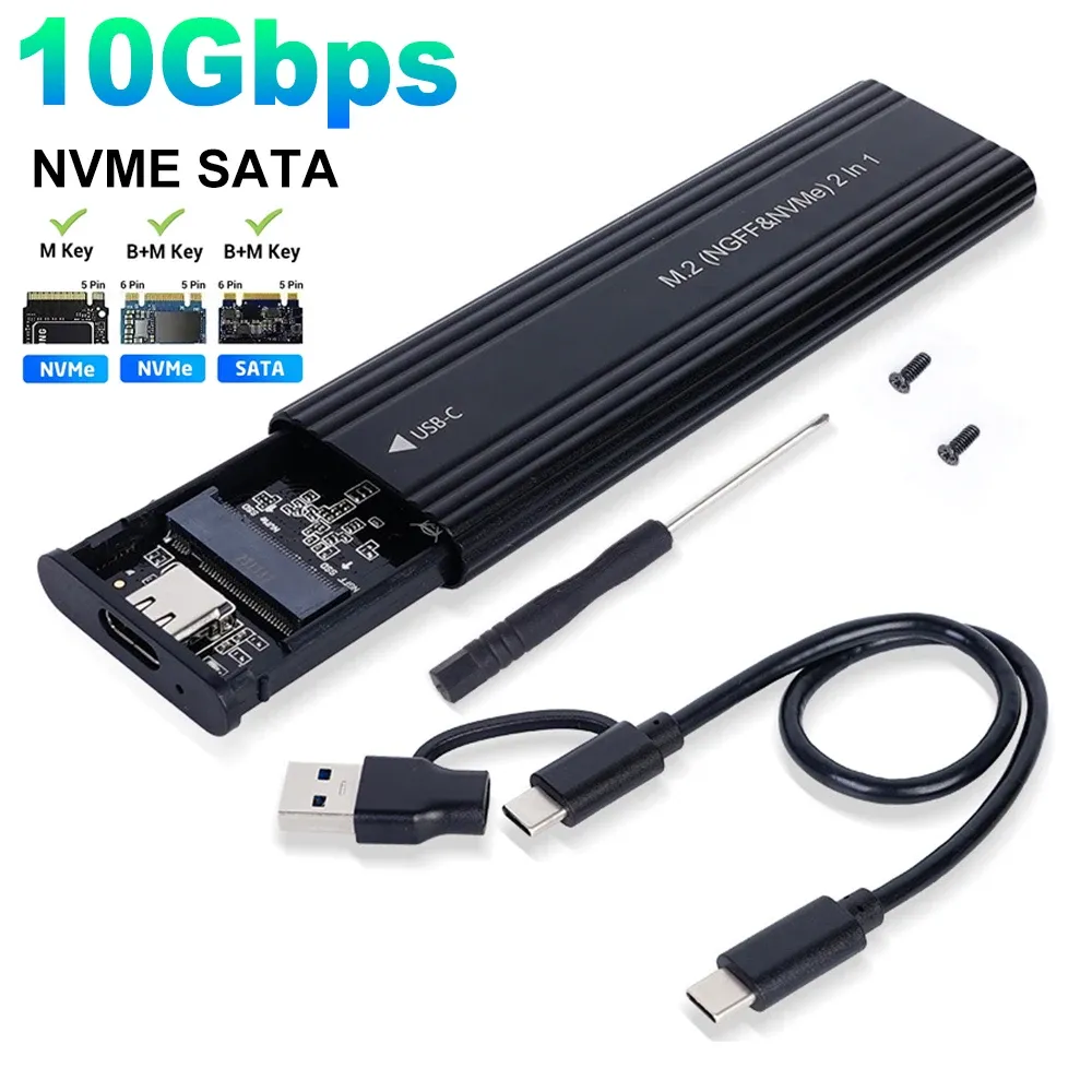 Boîtier SSD M.2 NVMe, protocole SATA, adaptateur USB Type-C, compatible clés M et B&M 7