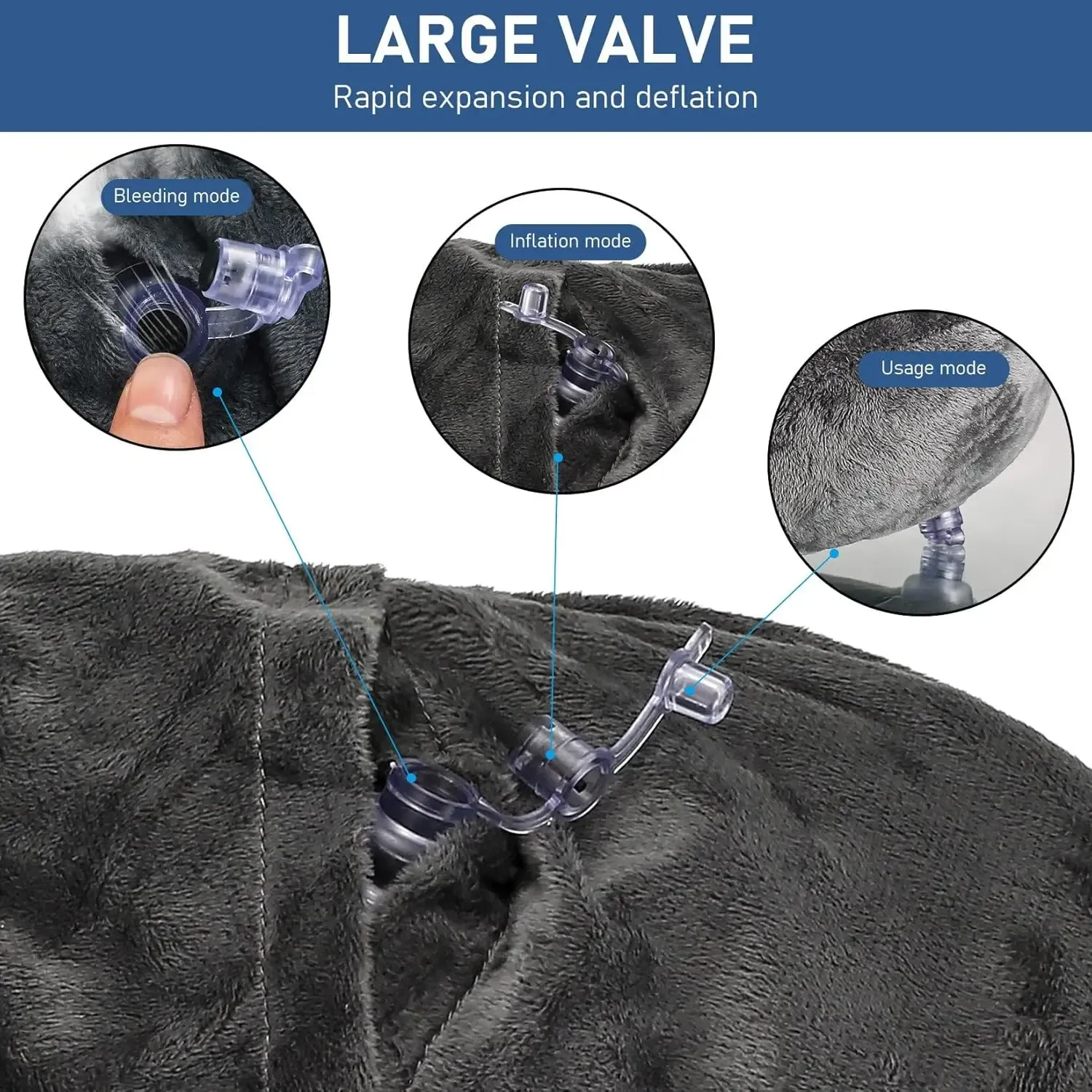 Oreiller de voyage gonflable avec housse en velours doux et sac de transport, soutien cervical pour avion, voiture et bureau 4