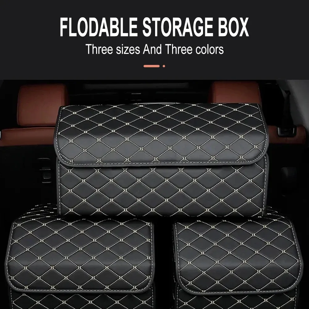 Organisateur de coffre de voiture pliable en cuir à grande capacité, rangement multi-usages pour véhicule - Image 1