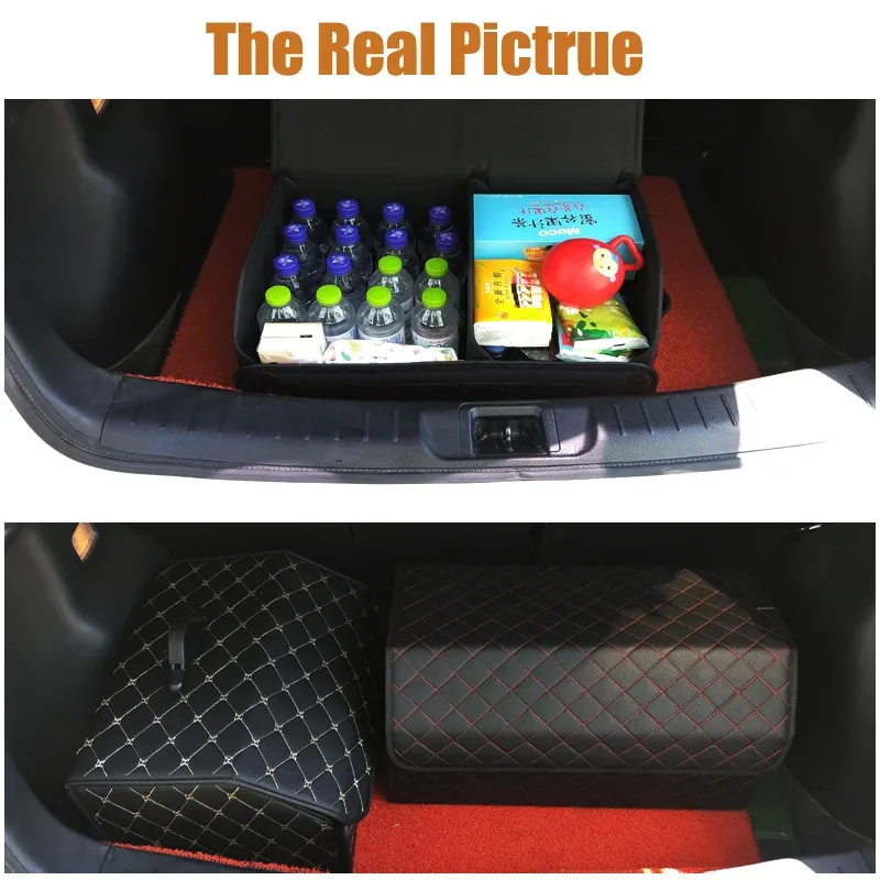 Organisateur de coffre de voiture pliable en cuir à grande capacité, rangement multi-usages pour véhicule 5