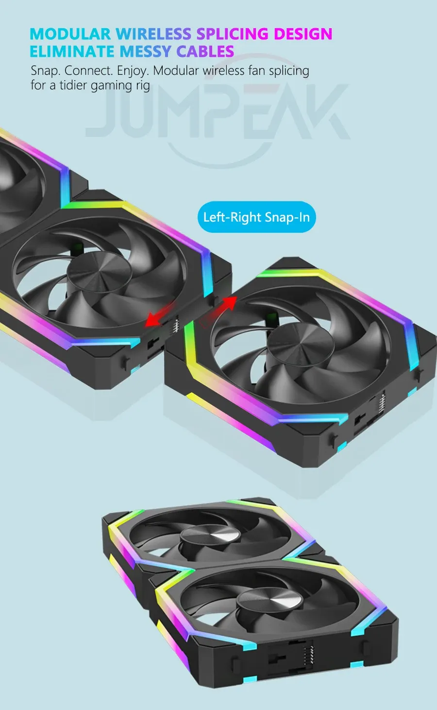JUMPEAK CS120 Ventilateur ARGB 120 mm silencieux à commande PWM, compatible radiateurs 240 mm et 360 mm 4