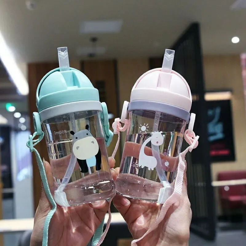 Gourde pour enfants 350 ml à bille anti-fuite et paille à large embouchure pour bébé et tout-petit, gobelet à paille à fermeture automatique - Image 1
