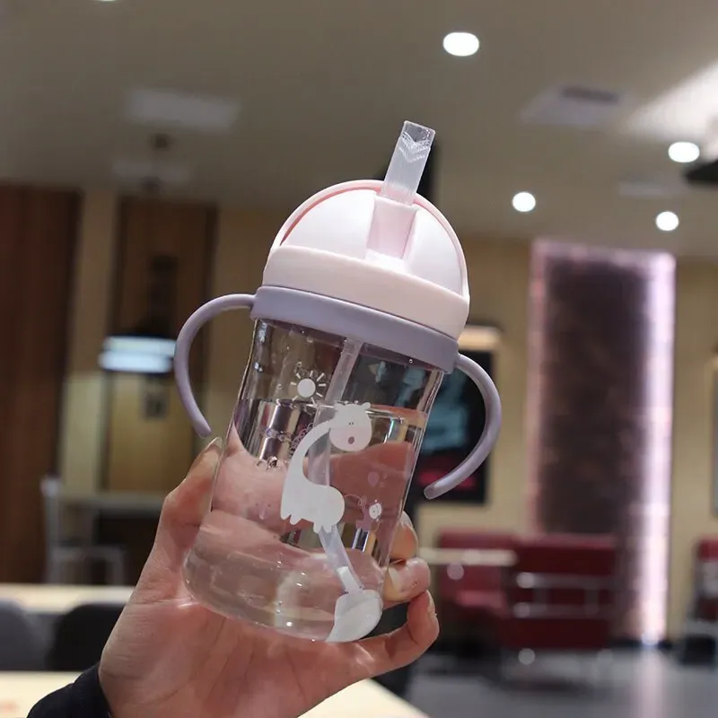 Gourde pour enfants 350 ml à bille anti-fuite et paille à large embouchure pour bébé et tout-petit, gobelet à paille à fermeture automatique 3