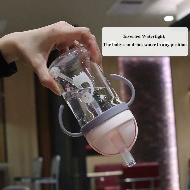 Gourde pour enfants 350 ml à bille anti-fuite et paille à large embouchure pour bébé et tout-petit, gobelet à paille à fermeture automatique 4