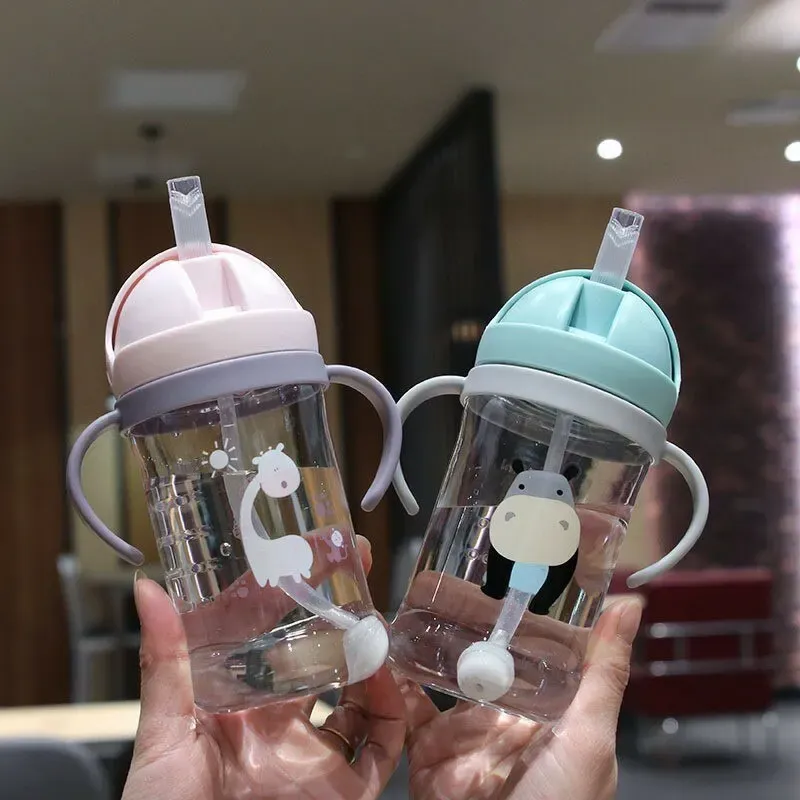 Gourde pour enfants 350 ml à bille anti-fuite et paille à large embouchure pour bébé et tout-petit, gobelet à paille à fermeture automatique 5
