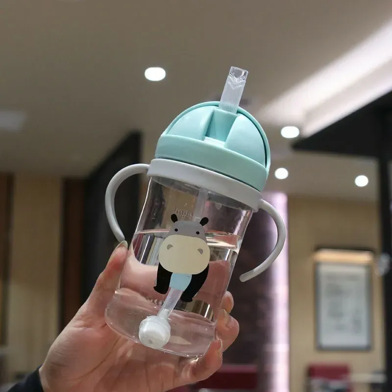 Gourde pour enfants 350 ml à bille anti-fuite et paille à large embouchure pour bébé et tout-petit, gobelet à paille à fermeture automatique 6