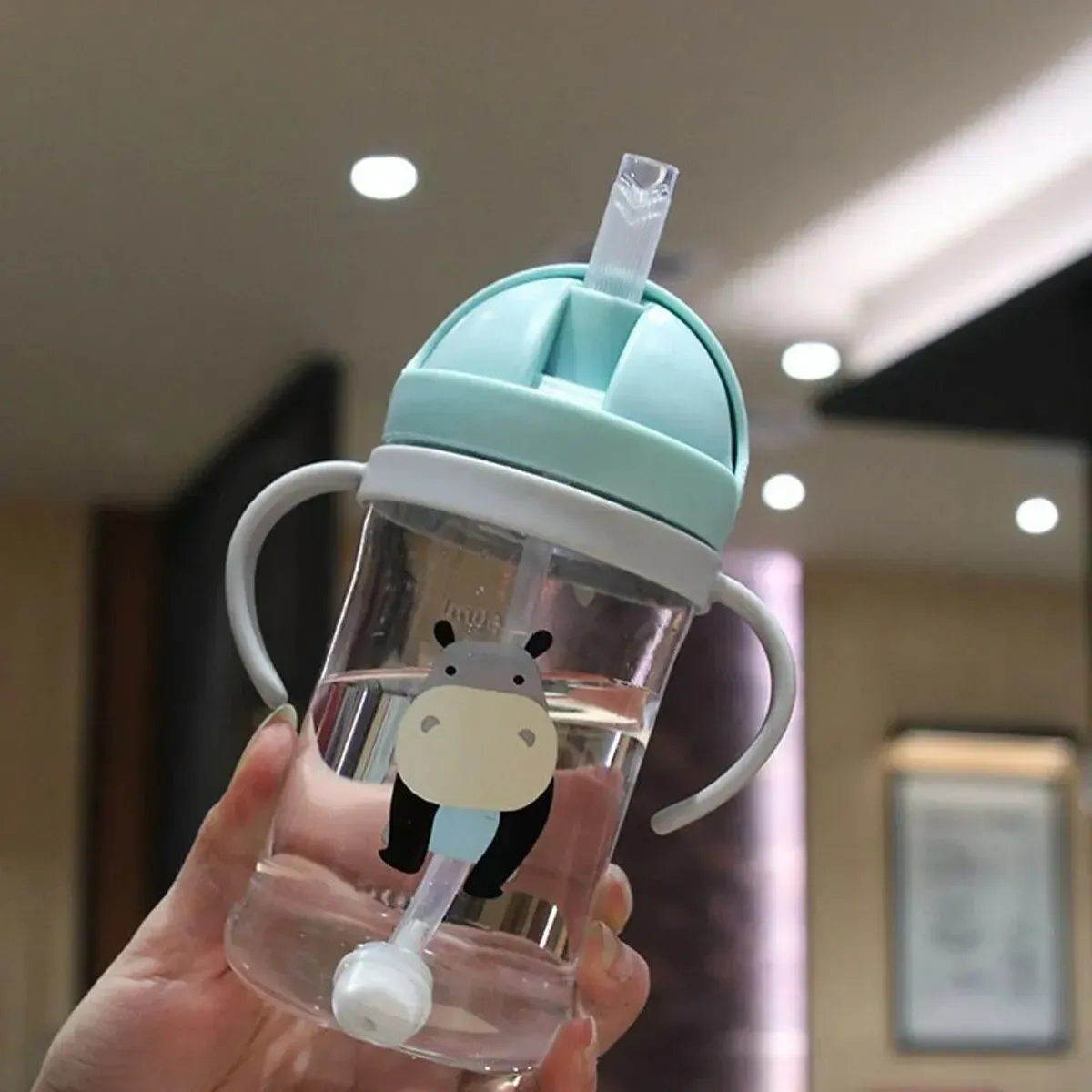 Gourde pour enfants 350 ml à bille anti-fuite et paille à large embouchure pour bébé et tout-petit, gobelet à paille à fermeture automatique 7