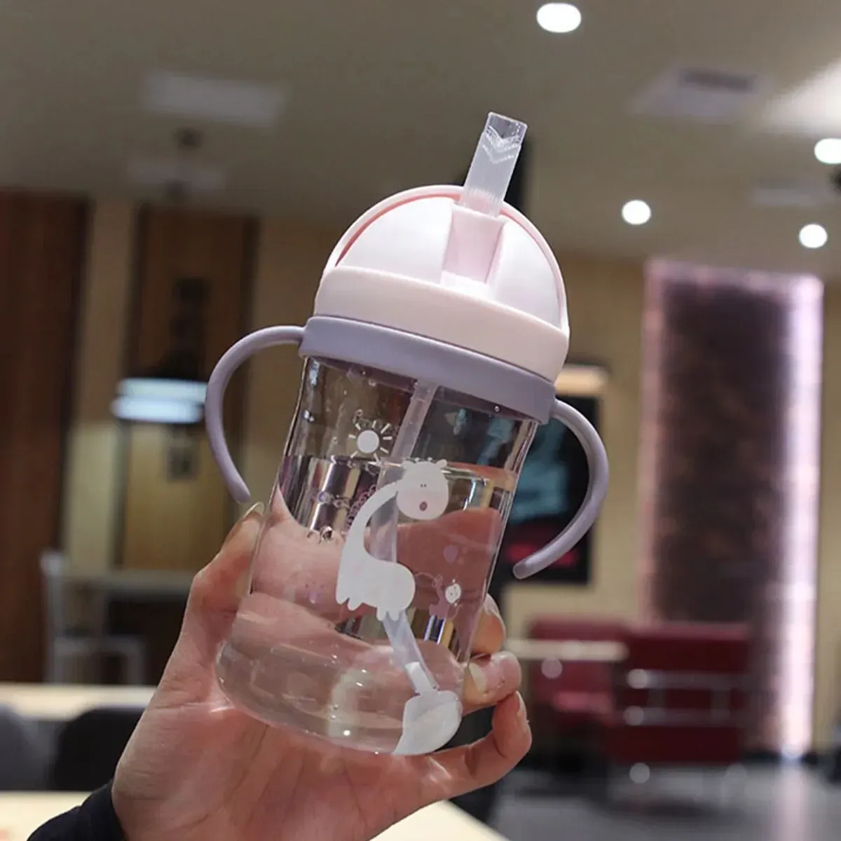 Gourde pour enfants 350 ml à bille anti-fuite et paille à large embouchure pour bébé et tout-petit, gobelet à paille à fermeture automatique 8