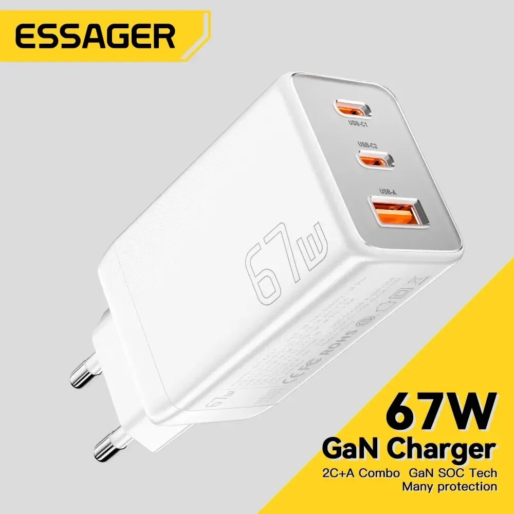 Chargeur GaN 67 W USB-C Essager pour ordinateur portable 45 W, 25 W, PD et QC 3.0, charge rapide compatible MacBook, Xiaomi, Samsung et iPhone 14/13 1