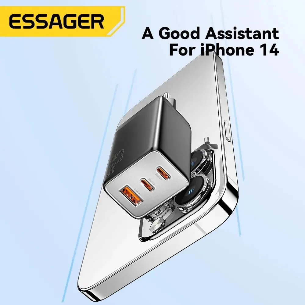 Chargeur GaN 67 W USB-C Essager pour ordinateur portable 45 W, 25 W, PD et QC 3.0, charge rapide compatible MacBook, Xiaomi, Samsung et iPhone 14/13 2