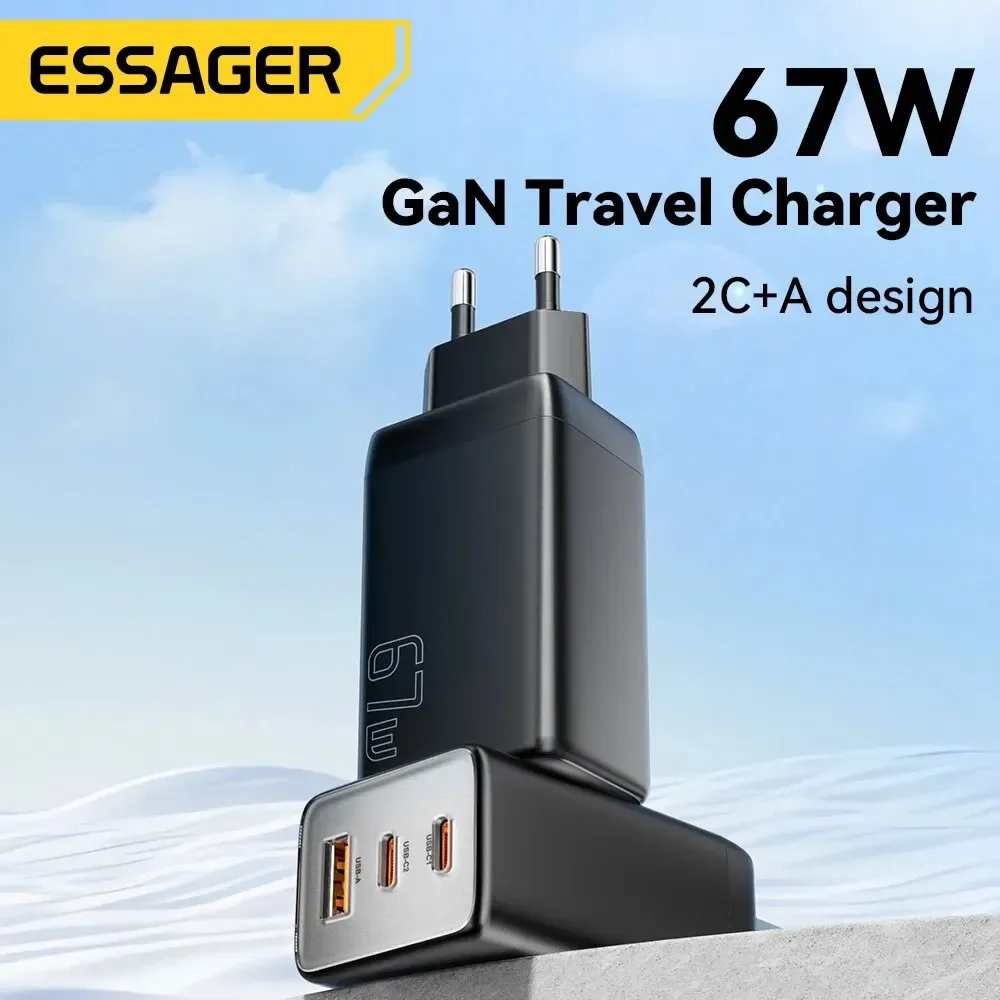 Chargeur GaN 67 W USB-C Essager pour ordinateur portable 45 W, 25 W, PD et QC 3.0, charge rapide compatible MacBook, Xiaomi, Samsung et iPhone 14/13 5