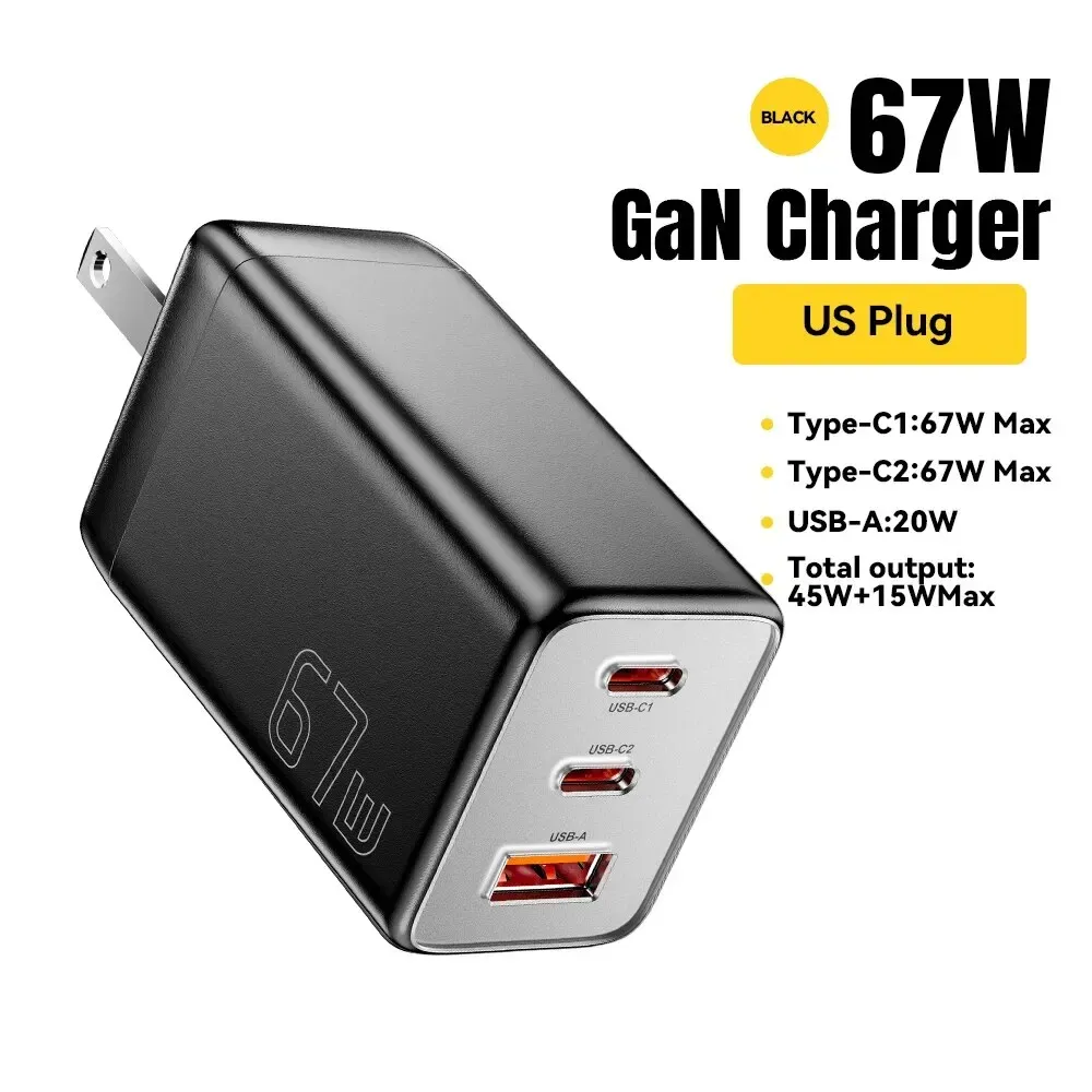 Chargeur GaN 67 W USB-C Essager pour ordinateur portable 45 W, 25 W, PD et QC 3.0, charge rapide compatible MacBook, Xiaomi, Samsung et iPhone 14/13 14