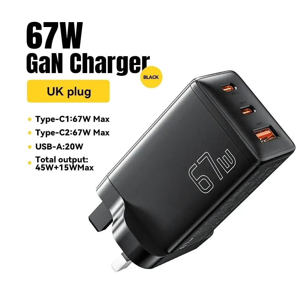 Chargeur GaN 67 W USB-C Essager pour ordinateur portable 45 W, 25 W, PD et QC 3.0, charge rapide compatible MacBook, Xiaomi, Samsung et iPhone 14/13 8