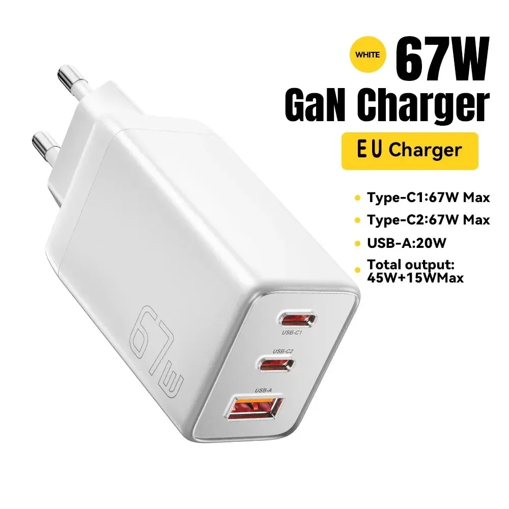 Chargeur GaN 67 W USB-C Essager pour ordinateur portable 45 W, 25 W, PD et QC 3.0, charge rapide compatible MacBook, Xiaomi, Samsung et iPhone 14/13 11