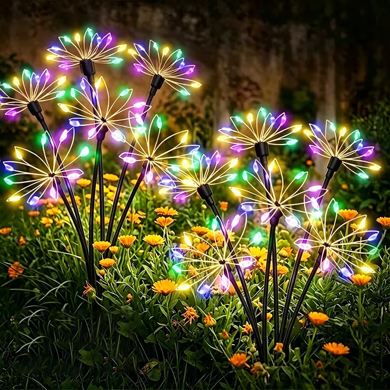 Lampe solaire de patio en forme de feux d'artifice, décoration florale imperméable pour l'extérieur, éclairage d'ambiance pour jardin, paysage et cour