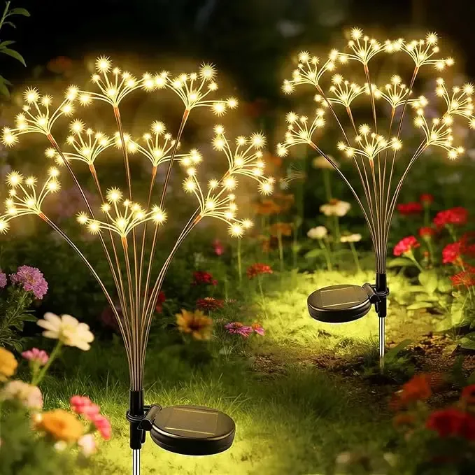 Lampe solaire de patio en forme de feux d'artifice, décoration florale imperméable pour l'extérieur, éclairage d'ambiance pour jardin, paysage et cour 3
