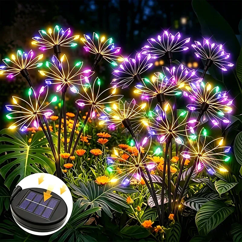 Lampe solaire de patio en forme de feux d'artifice, décoration florale imperméable pour l'extérieur, éclairage d'ambiance pour jardin, paysage et cour 6