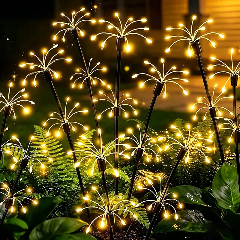 Lampe solaire de patio en forme de feux d'artifice, décoration florale imperméable pour l'extérieur, éclairage d'ambiance pour jardin, paysage et cour 7
