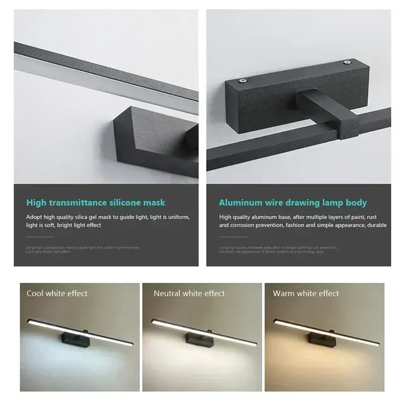 Applique murale LED moderne pour miroir de coiffeuse, salle de bain, miroir de maquillage, lampe frontale, luminaire d'intérieur, décoration 5