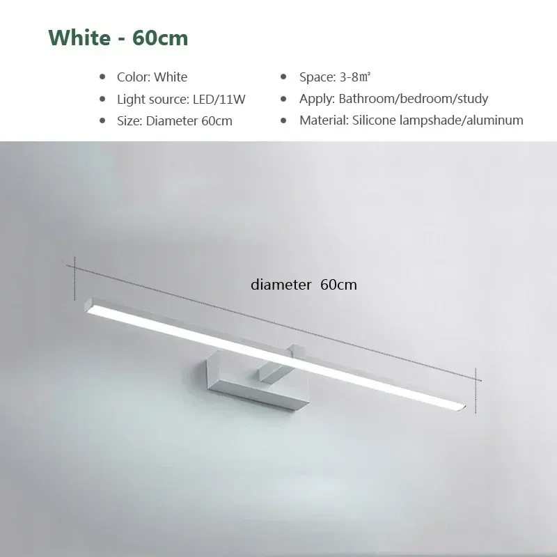 Applique murale LED moderne pour miroir de coiffeuse, salle de bain, miroir de maquillage, lampe frontale, luminaire d'intérieur, décoration 8