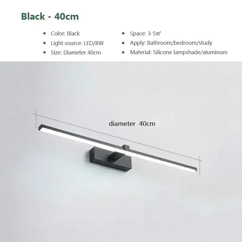 Applique murale LED moderne pour miroir de coiffeuse, salle de bain, miroir de maquillage, lampe frontale, luminaire d'intérieur, décoration 7