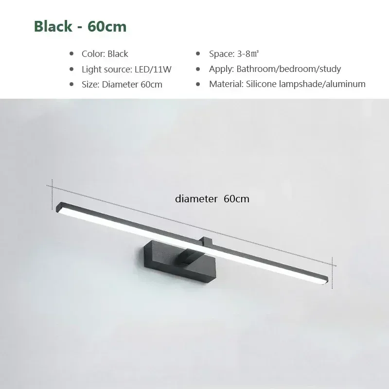 Applique murale LED moderne pour miroir de coiffeuse, salle de bain, miroir de maquillage, lampe frontale, luminaire d'intérieur, décoration 10