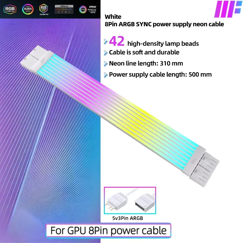 Câble d'extension ARGB METALFISH pour alimentation PC, carte mère 24 broches, GPU 8 broches, bande lumineuse ARGB, synchronisation ARGB Sync/Async en option 8