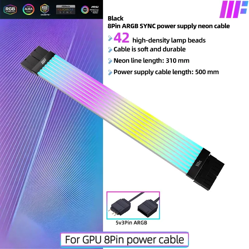 Câble d'extension ARGB METALFISH pour alimentation PC, carte mère 24 broches, GPU 8 broches, bande lumineuse ARGB, synchronisation ARGB Sync/Async en option 11