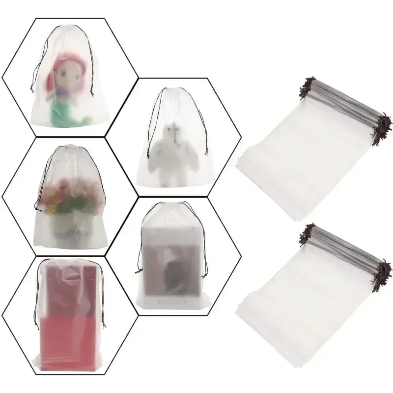 Lot de 10/12 pochettes de rangement portables pour voyage, étanches à cordon, transparentes givrées, pour maquillage, vêtements et sous-vêtements 3