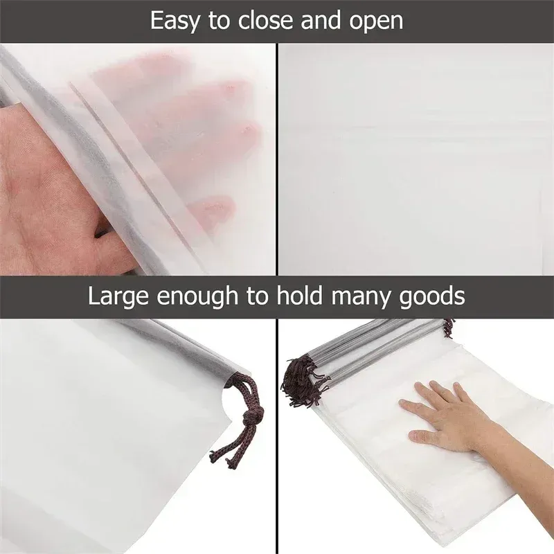 Lot de 10/12 pochettes de rangement portables pour voyage, étanches à cordon, transparentes givrées, pour maquillage, vêtements et sous-vêtements 5