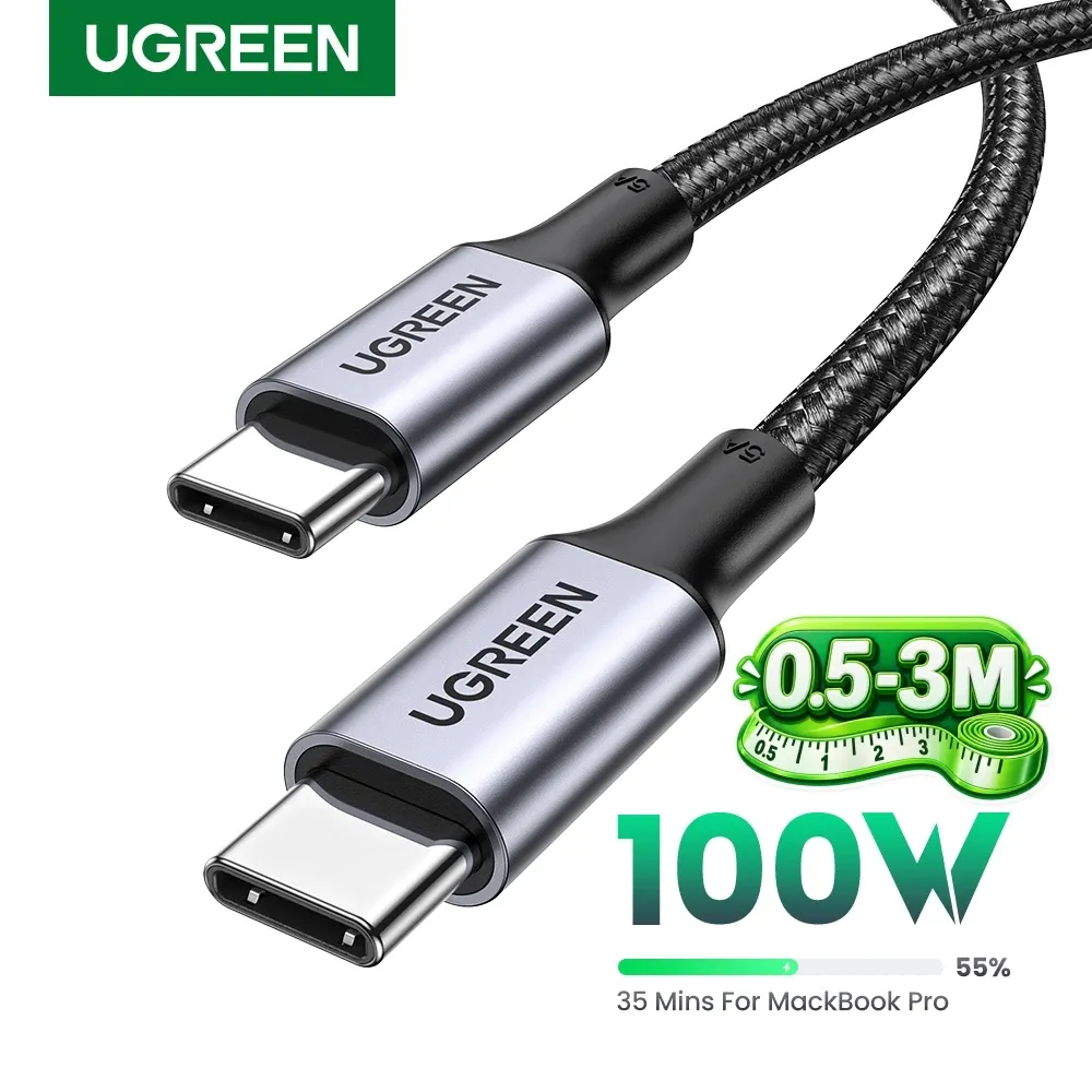 Câble UGREEN USB-C vers USB-C 100W PD, charge rapide 5A avec puce E-Marker, compatible iPhone, Samsung, iPad et ordinateur portable