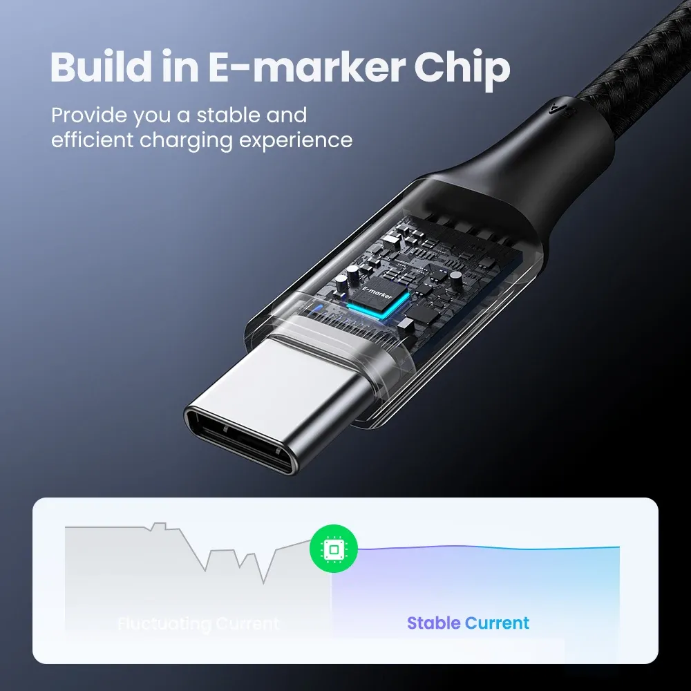 Câble UGREEN USB-C vers USB-C 100W PD, charge rapide 5A avec puce E-Marker, compatible iPhone, Samsung, iPad et ordinateur portable 6