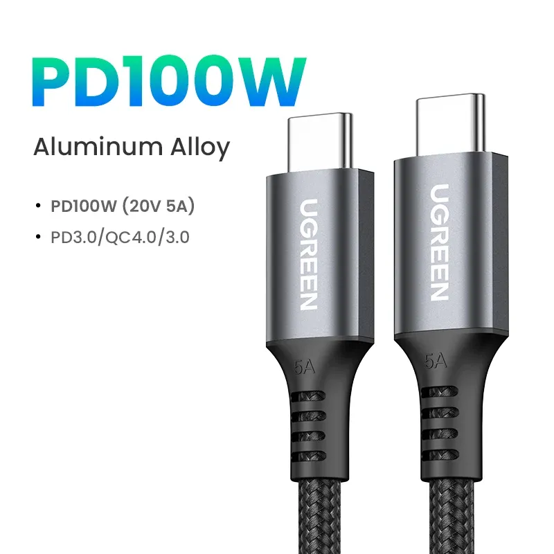 Câble UGREEN USB-C vers USB-C 100W PD, charge rapide 5A avec puce E-Marker, compatible iPhone, Samsung, iPad et ordinateur portable 12