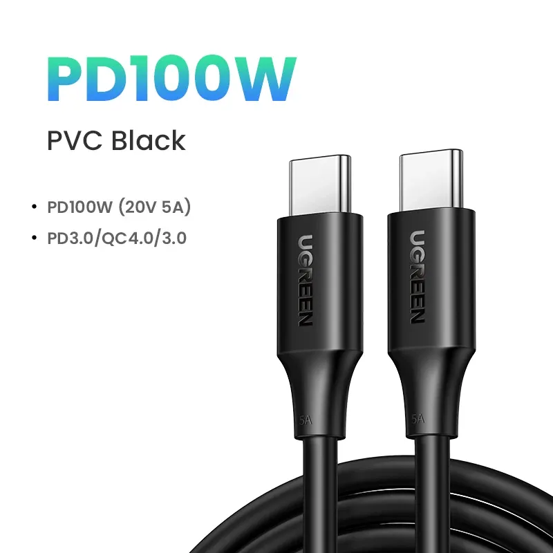 Câble UGREEN USB-C vers USB-C 100W PD, charge rapide 5A avec puce E-Marker, compatible iPhone, Samsung, iPad et ordinateur portable 13