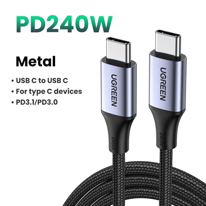 Câble UGREEN USB-C vers USB-C 100W PD, charge rapide 5A avec puce E-Marker, compatible iPhone, Samsung, iPad et ordinateur portable 14