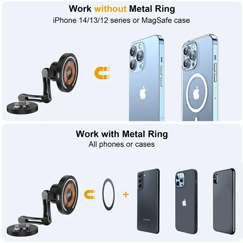 Support de chargeur magnétique sans fil pour voiture, support magnétique de voiture, station de charge rapide, support de téléphone, support rapide pour iPhone 15, 14, 13, 12 Macsfae 6